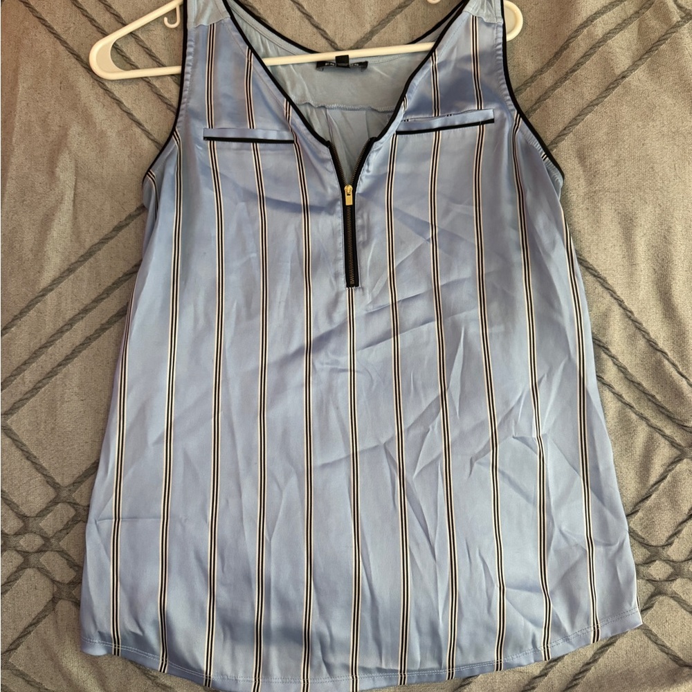 Express Women’s Small Light Blue Striped Sleeveless Zip Front Blouse